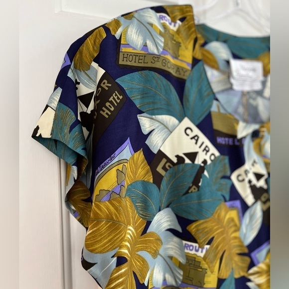 NWT VINTAGE MARJORIE HAMILTON Short Sleeve Travel Print Blouse M - Picture 4 of 16